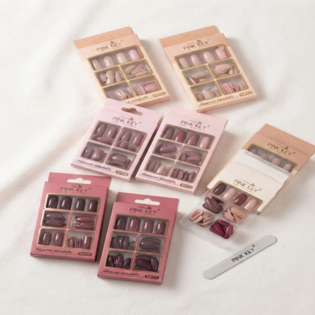 1 Box Pink Key Advanced Detachable False Nails - Multi-Color Press-On Nail Set with Glue Stickers — image 2