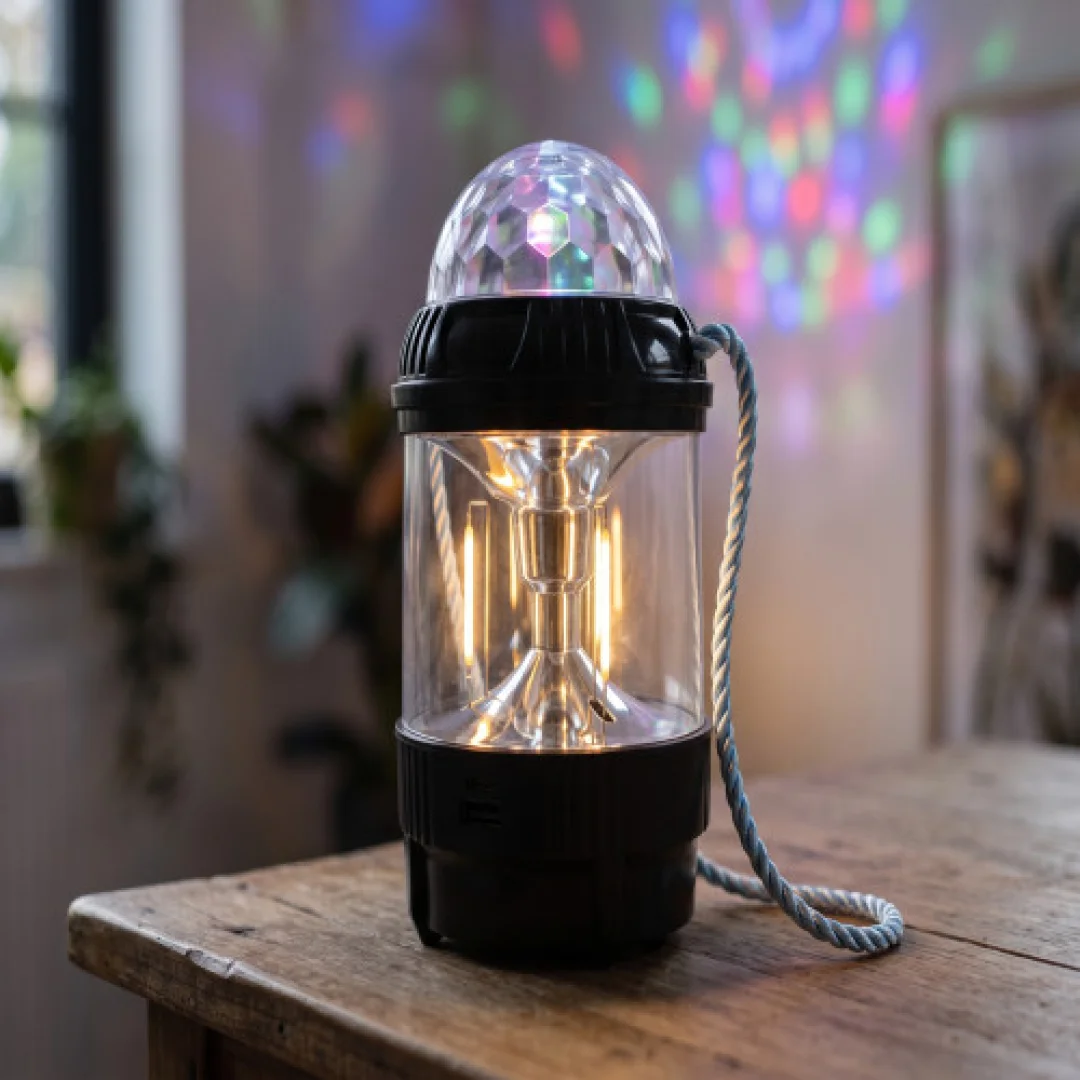 2-in-1 Rechargeable Crystal Ball Disco Light & Vintage Camping Lantern with Hanging Rope — image 3