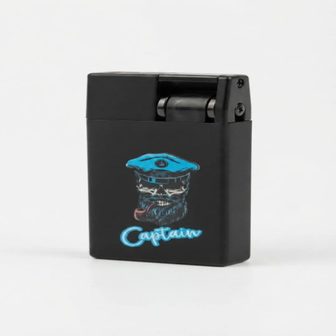Captain Themed Black Metal Pocket Lighter | Stylish Refillable Cigarette Lighter for Men — image 2