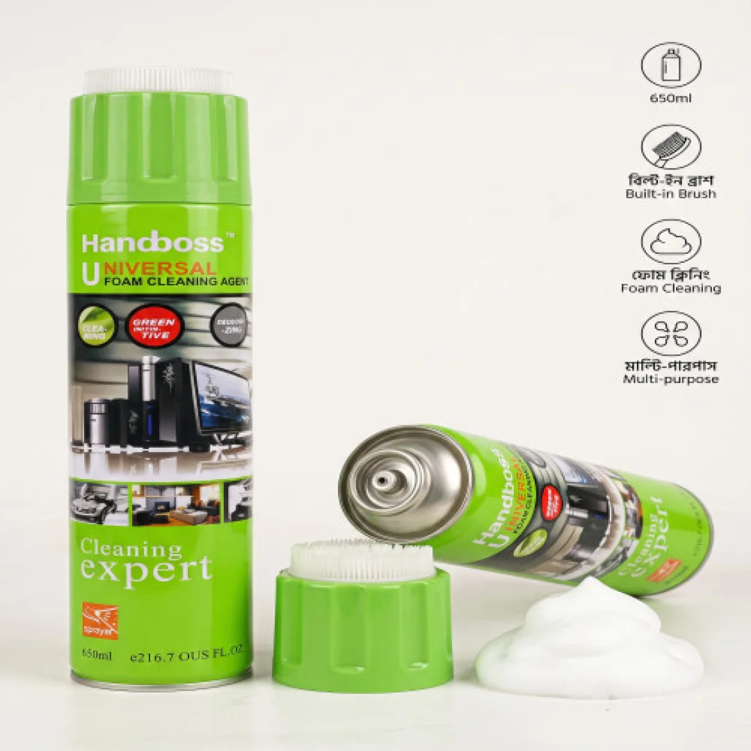 Handboss Universal Foam Cleaning Agent with Built-in Brush (650ml) – Multi-Purpose Cleaner for Computer, Laptop, Car Interior & Sofa