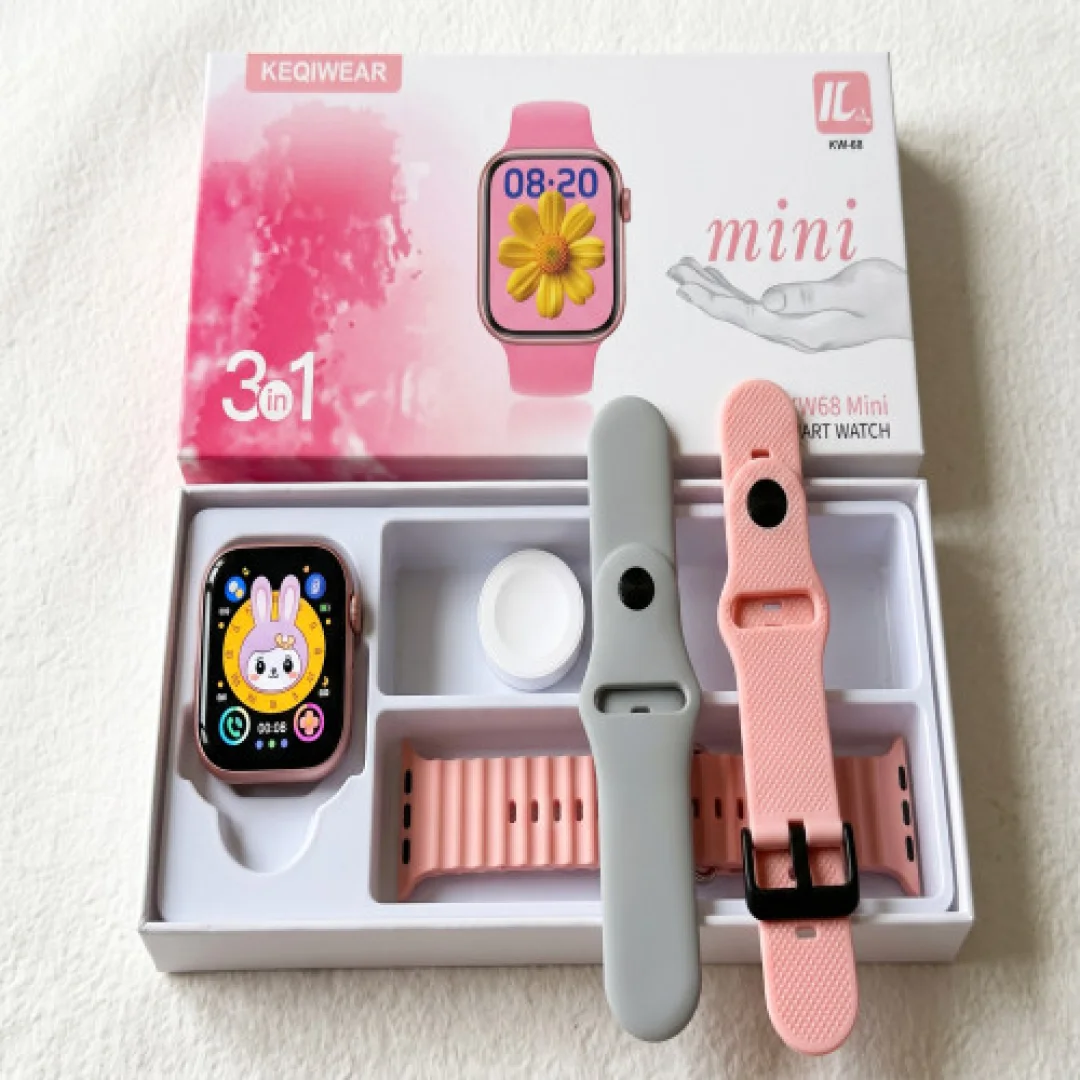 Keqiwear KW68 Mini Smart Watch with 3+1 Straps Combo - Pink