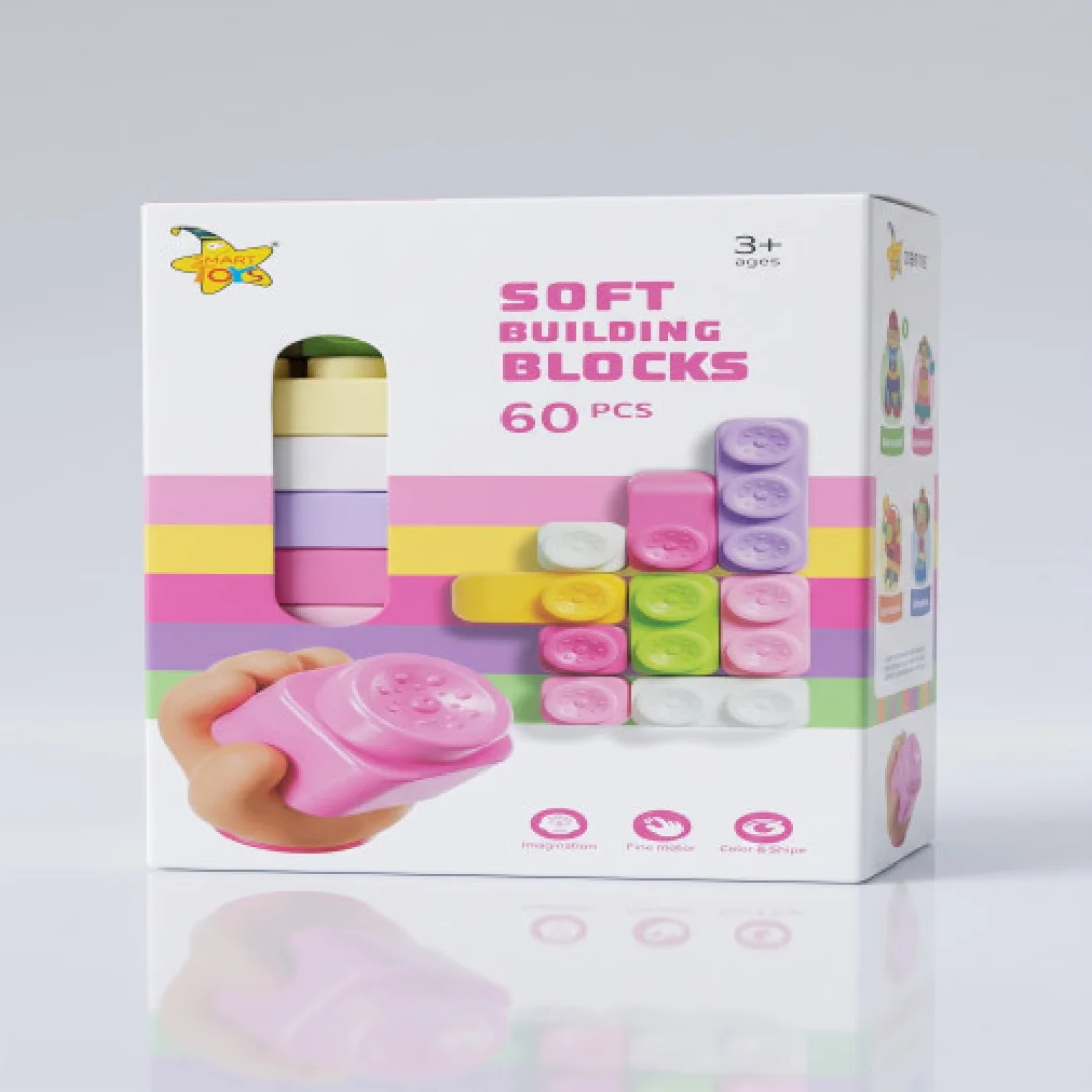 Kids Soft Silicone Building Blocks 60 Pcs – Non-Toxic Squeeze Stacking Blocks Toy for Toddlers — image 3
