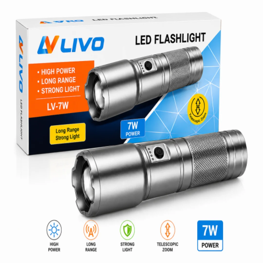 LIVO 7W LED Flashlight – Long Range Telescopic Zoom Torch — image 3