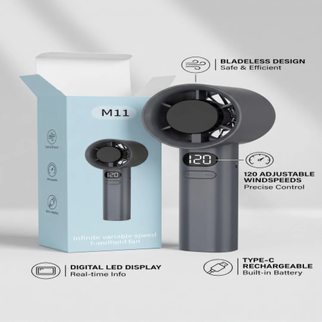 M11 Mini Turbo Fan Bladeless USB Type-C Rechargeable Handheld & Desktop Portable Cooling Fan — image 3