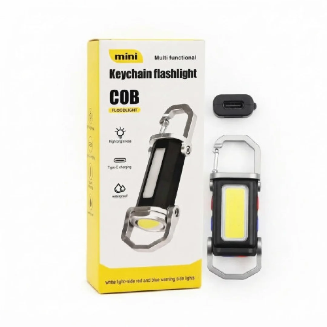 Mini Multi-Functional COB Keychain Flashlight with Type-C Charging and Warning Lights — image 2