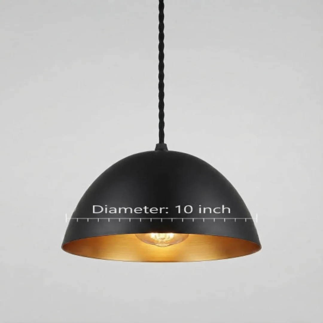 Modern Black and Gold Pendant Light (10 Inch) - Hanging Ceiling Lamp for Home & Cafe Decor
