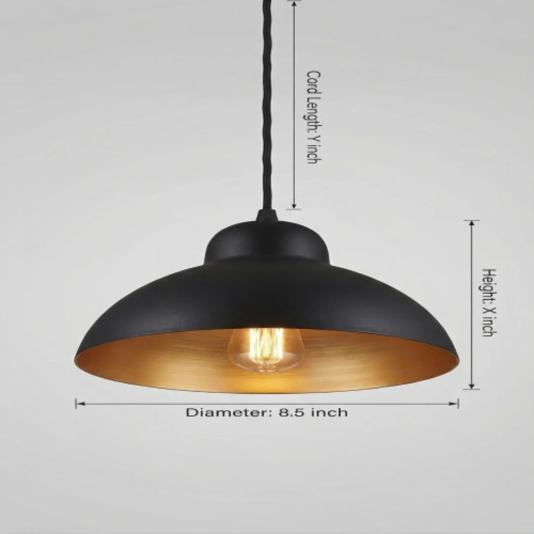 Modern Black and Gold Pendant Light (8.5 Inch) - Hanging Ceiling Lamp for Home & Cafe Decor — image 2