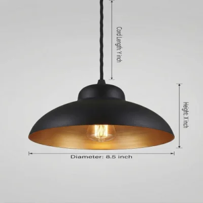 Modern Black and Gold Pendant Light (8.5 Inch) - Hanging Ceiling Lamp for Home & Cafe Decor — image 3