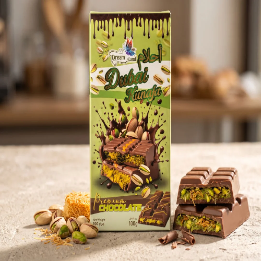 Original Dream Land Dubai Chocolate 100g – Crunchy Kunafa & Pistachio Stuffed Chocolate — image 3