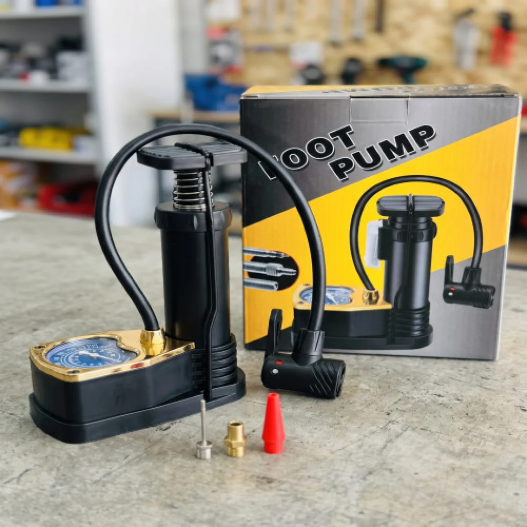 Portable High Pressure Foot Air Pump with Pressure Gauge for Car, Motorcycle, Bicycle & Balls
