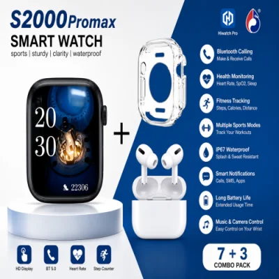 S2000 ProMax 10 in 1 Smart Watch Combo with TWS Earbuds & 7 Straps — image 1