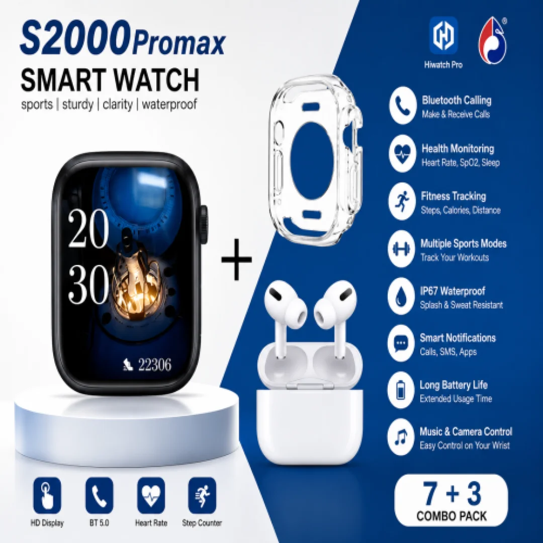 S2000 ProMax 10 in 1 Smart Watch Combo with TWS Earbuds & 7 Straps — image 3