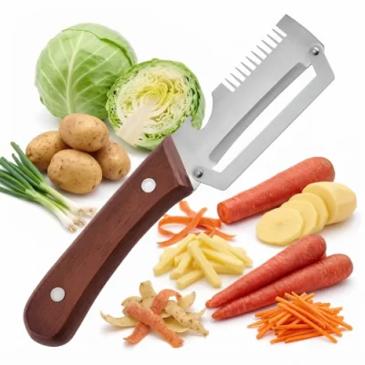 Stainless Steel Multi-Purpose Fish Scaler Knife with Bottle Opener and Wooden Handle — ছবি 1