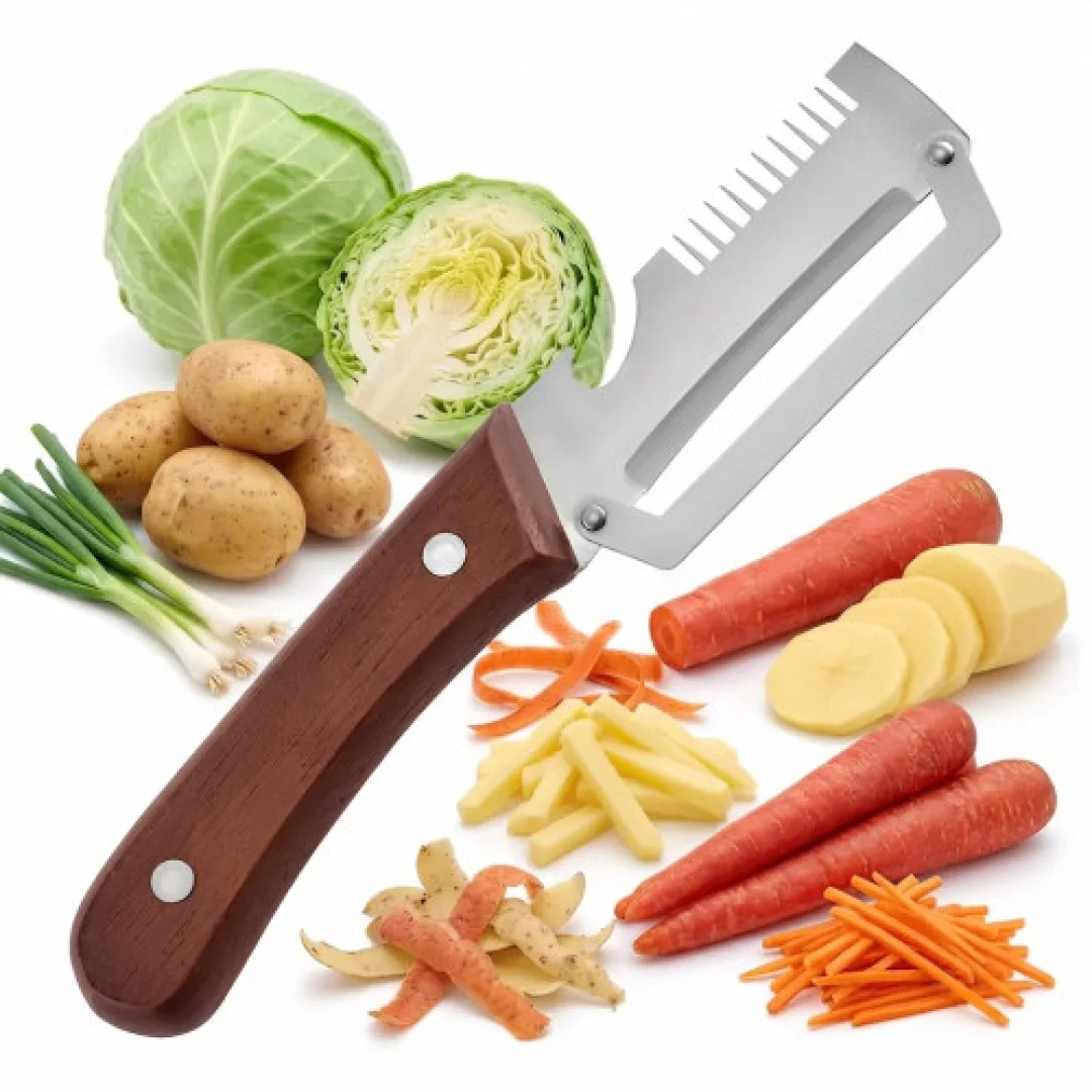 Stainless Steel Multi-Purpose Fish Scaler Knife with Bottle Opener and Wooden Handle — ছবি 3