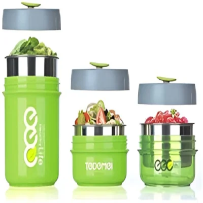Tedemei 3-in-1 BPA-Free, Stainless Steel Insulated Vacuum Seal Leak Proof Lunch Box 860 ml (Green) — ছবি 1