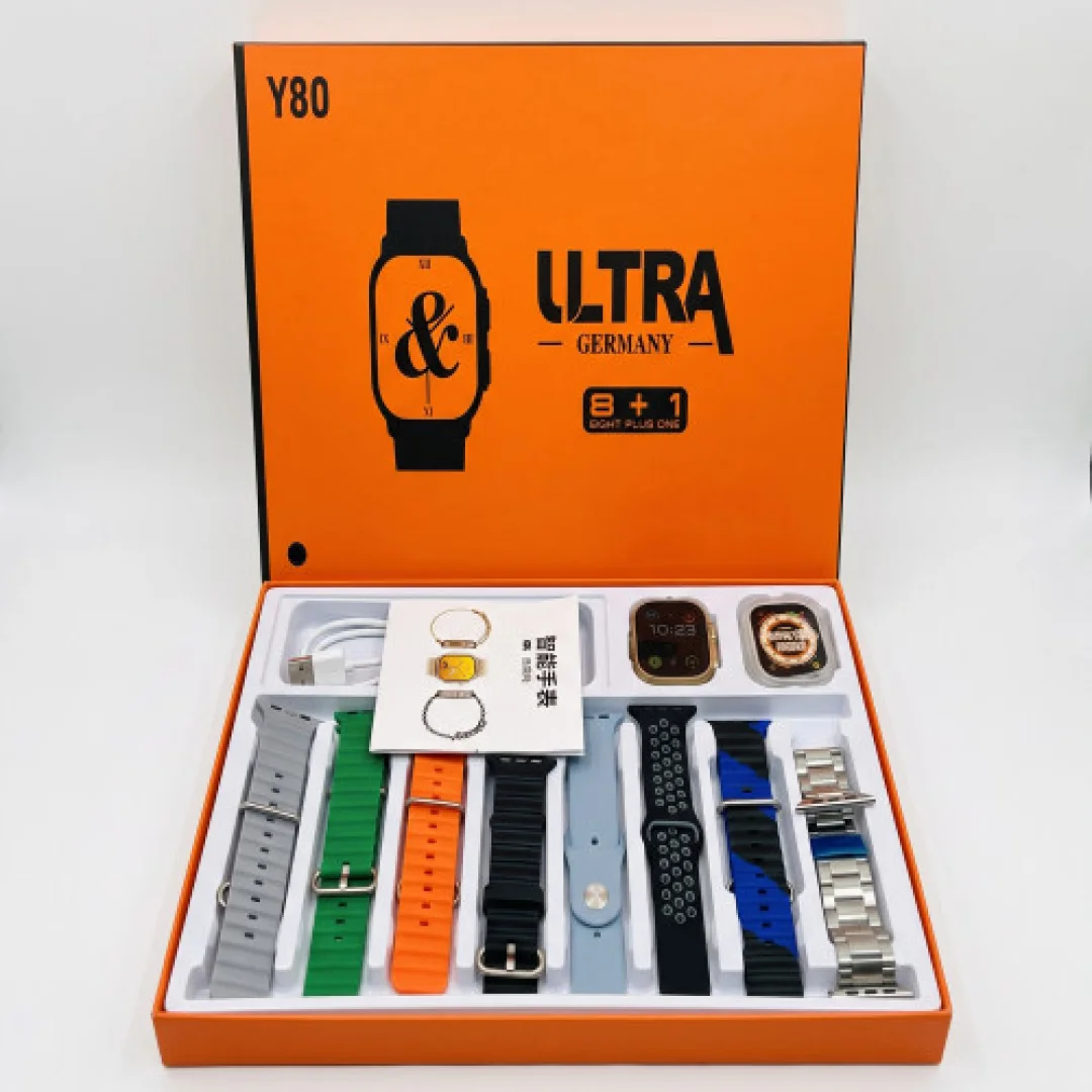 Y80 Ultra Smartwatch 8+1 Mega Combo Gift Set - 8 Straps & Protective Case