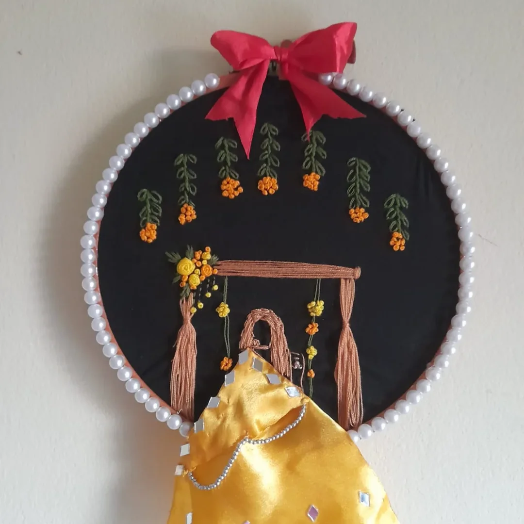Dreamy Swing Hoop Art: Yellow Gown & Pearl Accents