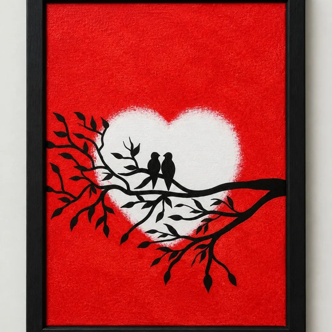 Love Birds in a Heart Hand Painting