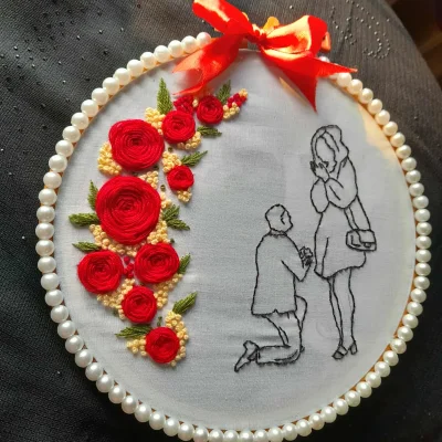 Romantic Proposal Hoop Art Frame with Red Rose — image 2