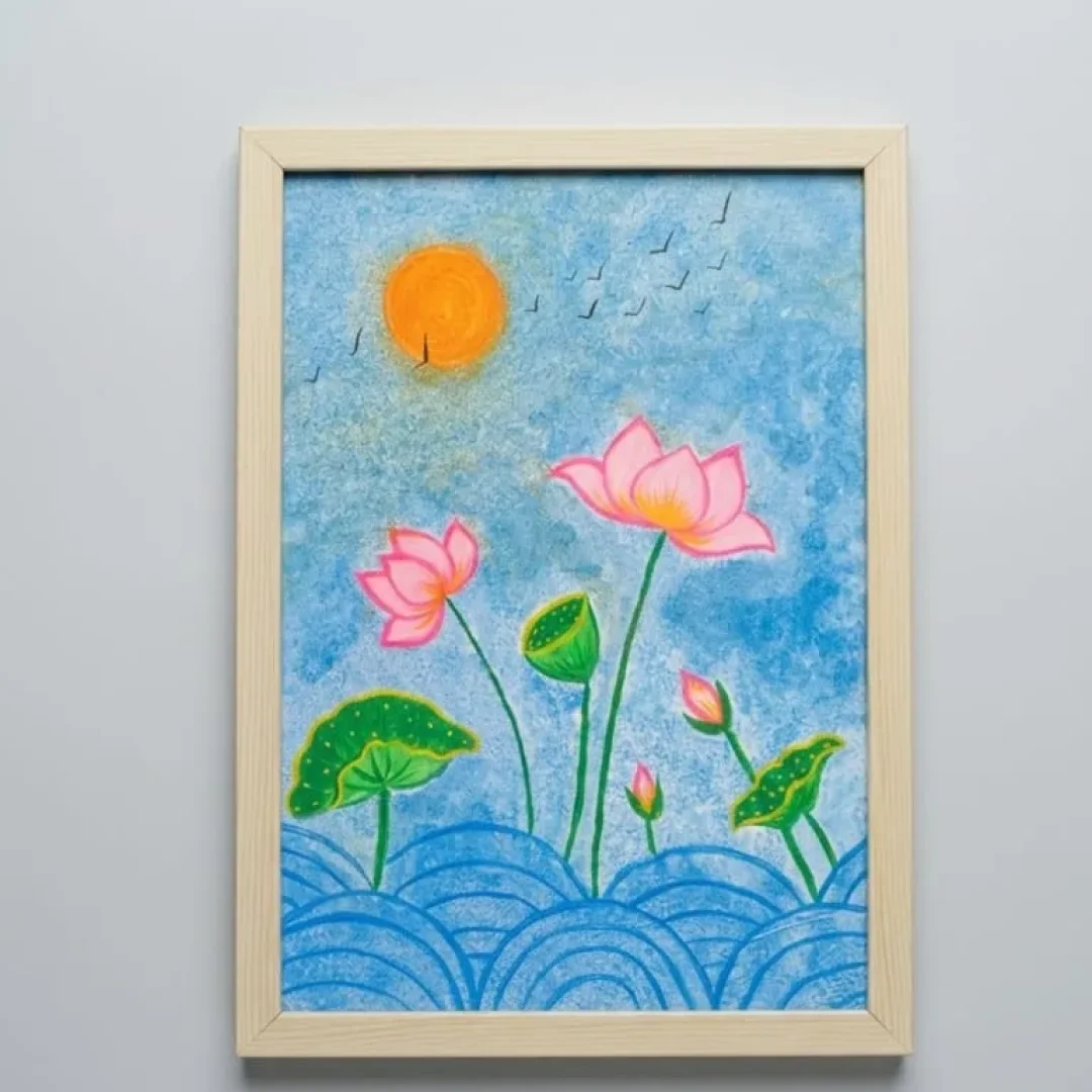 Serene Nature's View: Lotus & Birds Painting