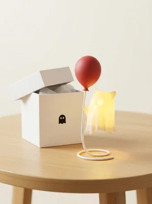 Soorah Cute Ghost Balloon Night Lamp 3D Printed Cat Ear Ghost Warm LED Light for Bedroom Bedside Table Decor Study Desk Gaming Setup Birthday Anniversary Valentine Halloween Gift Idea — image 2