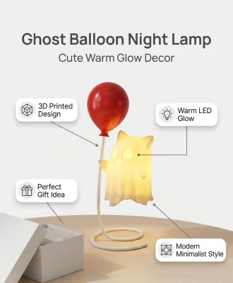 Soorah Cute Ghost Balloon Night Lamp 3D Printed Cat Ear Ghost Warm LED Light for Bedroom Bedside Table Decor Study Desk Gaming Setup Birthday Anniversary Valentine Halloween Gift Idea — image 4