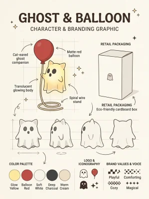 Soorah Cute Ghost Balloon Night Lamp 3D Printed Cat Ear Ghost Warm LED Light for Bedroom Bedside Table Decor Study Desk Gaming Setup Birthday Anniversary Valentine Halloween Gift Idea — image 3
