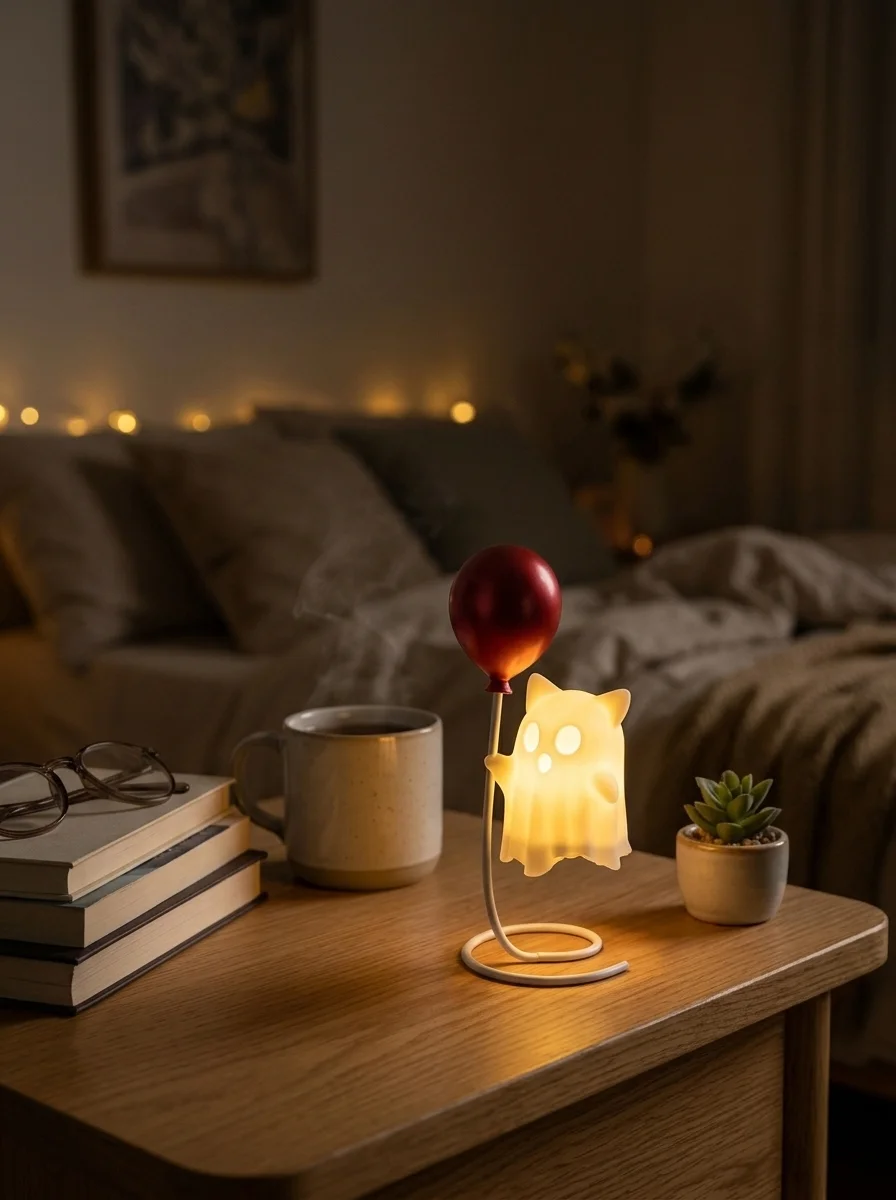Soorah Cute Ghost Balloon Night Lamp 3D Printed Cat Ear Ghost Warm LED Light for Bedroom Bedside Table Decor Study Desk Gaming Setup Birthday Anniversary Valentine Halloween Gift Idea — image 5