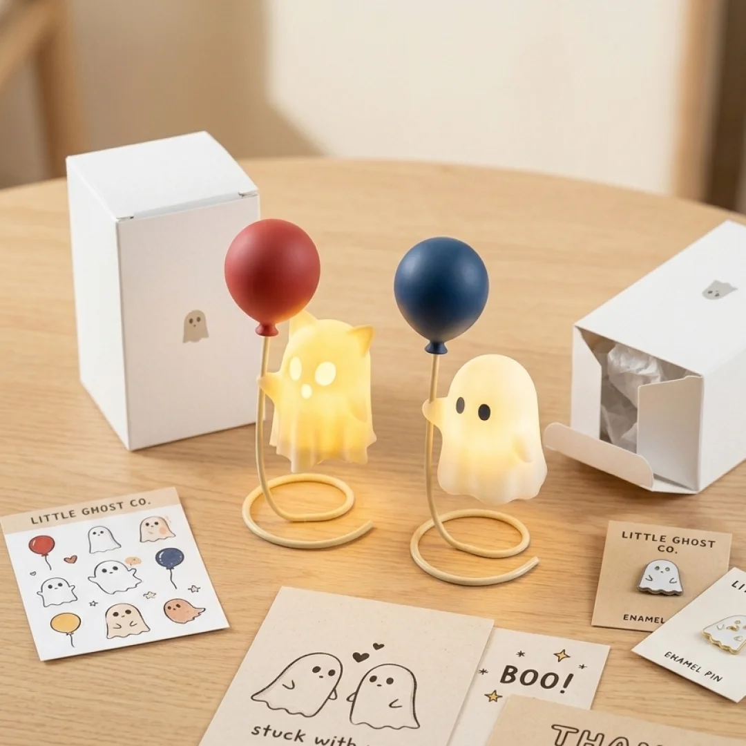 Soorah Cute Ghost Balloon Night Lamp 3D Printed Cat Ear Ghost Warm LED Light for Bedroom Bedside Table Decor Study Desk Gaming Setup Birthday Anniversary Valentine Halloween Gift Idea