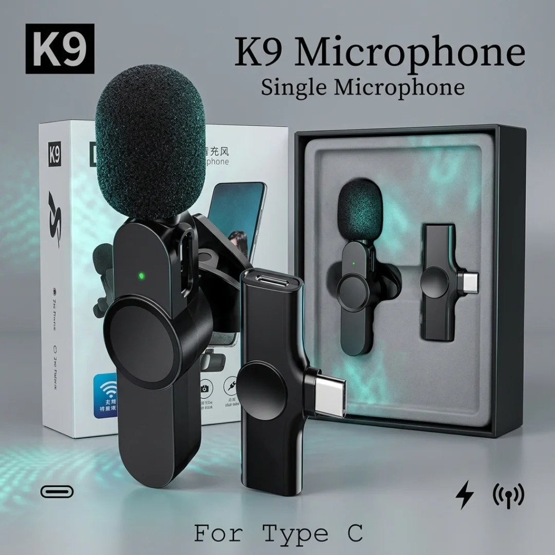K9 Wireless Dual Microphone Professional Lapel Lavalier Microphone Remove Noise For Type C