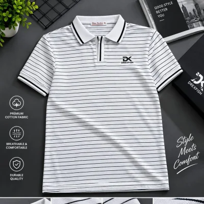Trendy China Stripe V Neck Polo — image 1