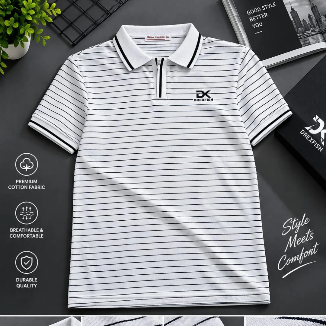 Trendy China Stripe V Neck Polo