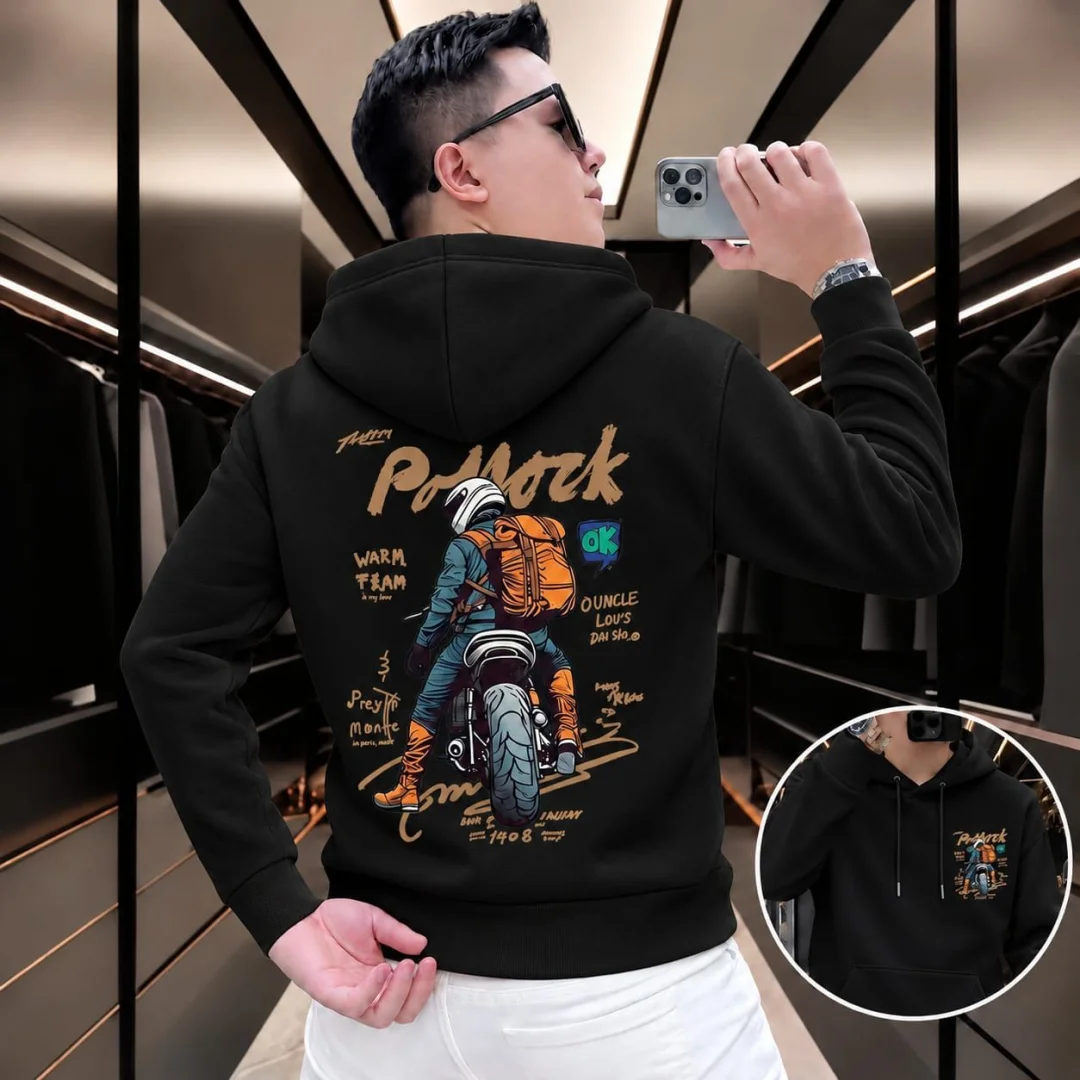 Stylish Solid Printed Cotton Hoodie — ছবি 7