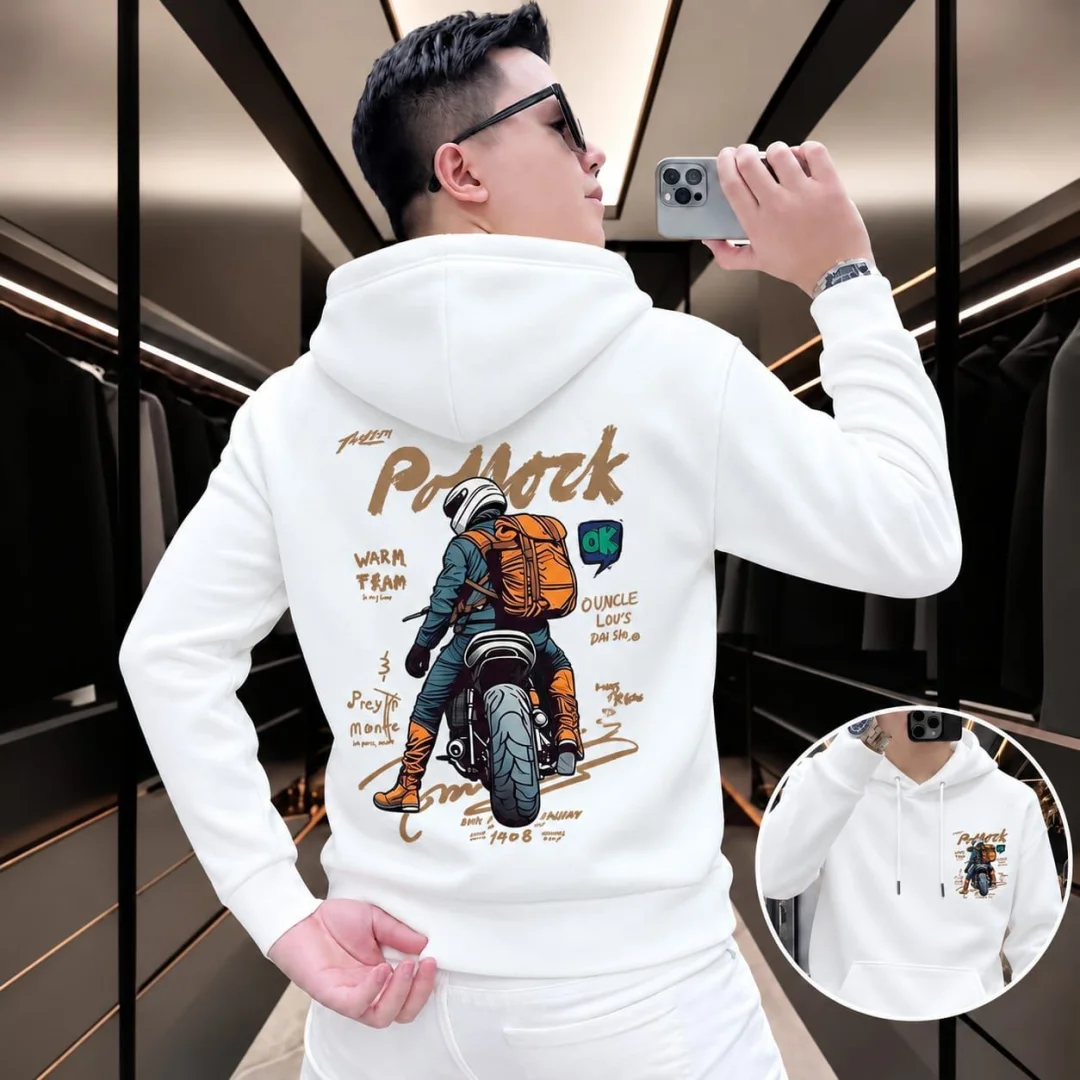 Stylish Solid Printed Cotton Hoodie — ছবি 6