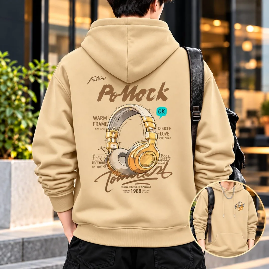 Stylish Solid Printed Cotton Hoodie — ছবি 4