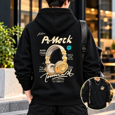 Stylish Solid Printed Cotton Hoodie — ছবি 3