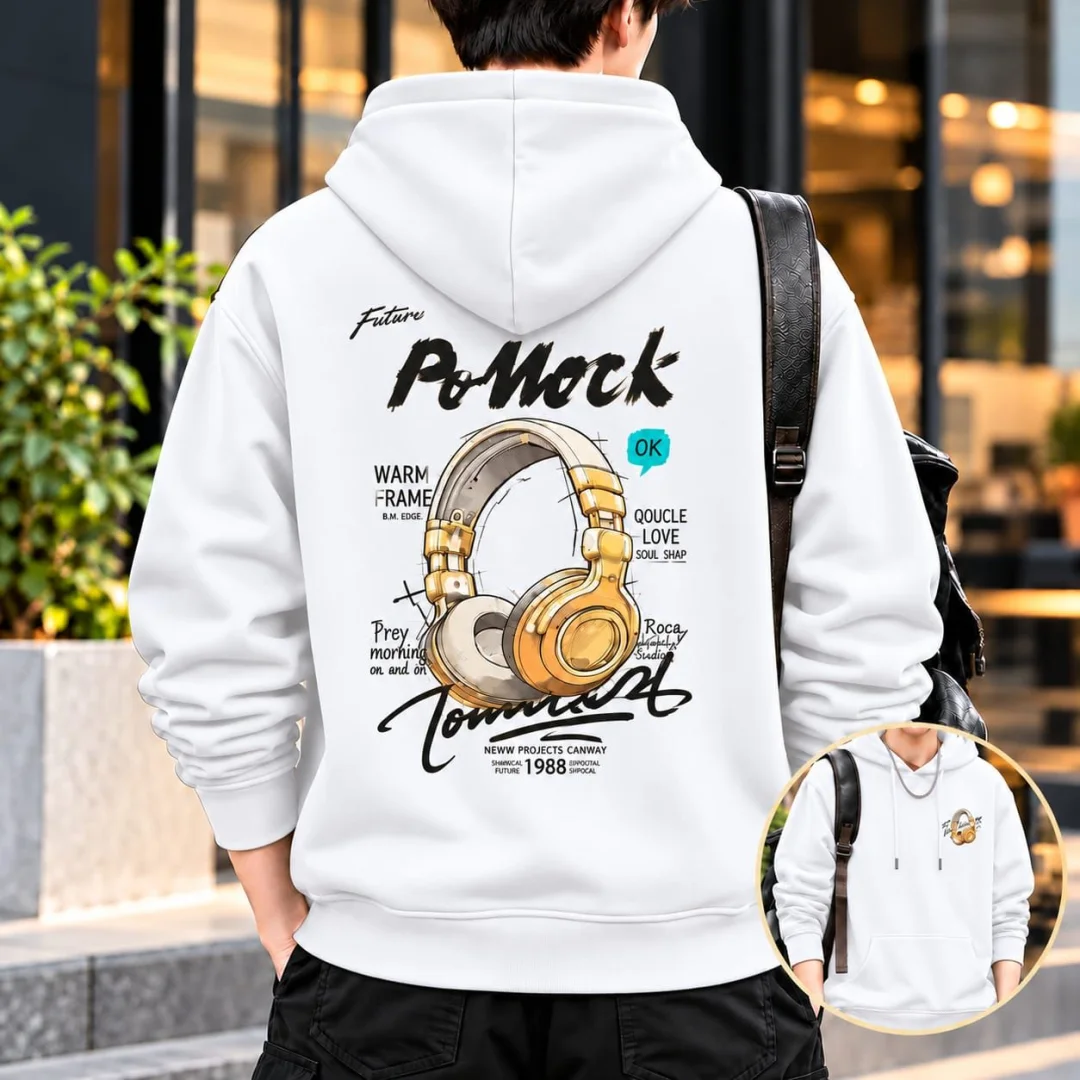 Stylish Solid Printed Cotton Hoodie — ছবি 2