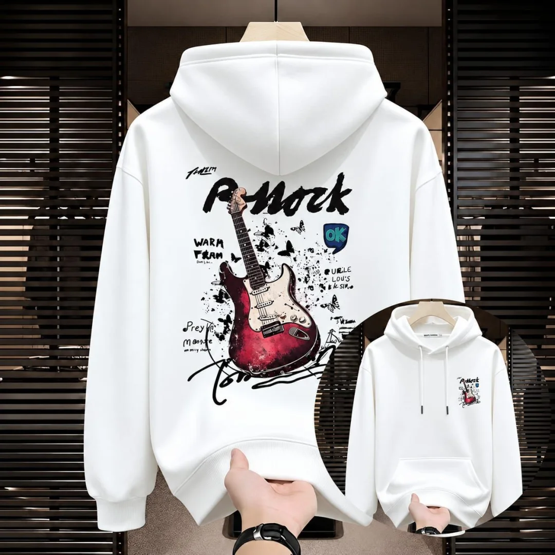 Stylish Solid Printed Cotton Hoodie