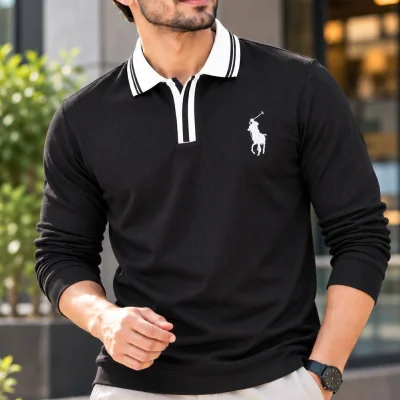 Premium Embroidery Full Sleeve Polo Shirt — ছবি 1
