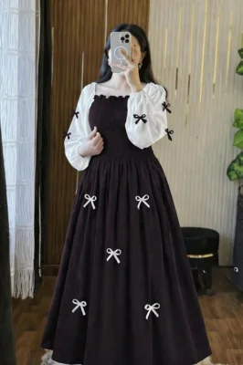 Viral Pookie Gown for Women – Stylish Long Gown with Puff Sleeves & Bow Design — image 2