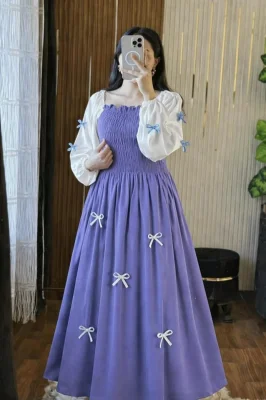 Viral Pookie Gown for Women – Stylish Long Gown with Puff Sleeves & Bow Design — image 4