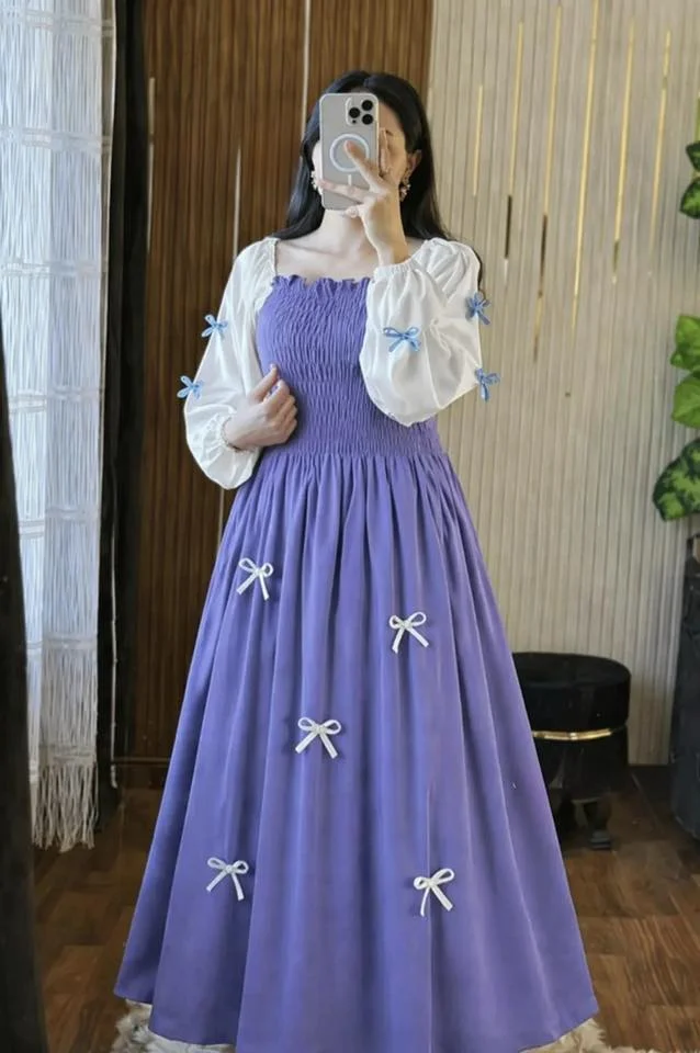 Viral Pookie Gown for Women – Stylish Long Gown with Puff Sleeves & Bow Design — image 4
