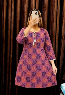 Women’s One Piece Short Kurti – Stylish Printed Kurti with Tassel & Lace Sleeves — image 7