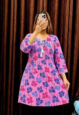 Women’s One Piece Short Kurti – Stylish Printed Kurti with Tassel & Lace Sleeves — image 5