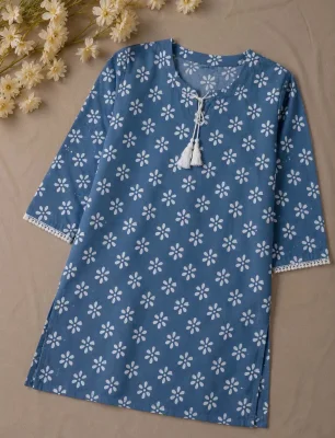 Women’s One Piece Short Kurti – Stylish Printed Kurti with Tassel & Lace Sleeves — image 3