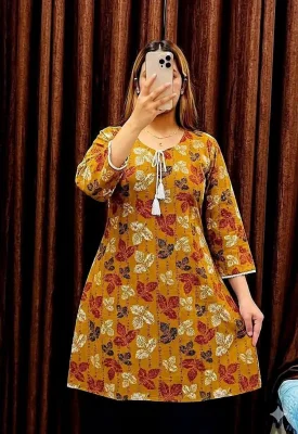 Women’s One Piece Short Kurti – Stylish Printed Kurti with Tassel & Lace Sleeves — image 2