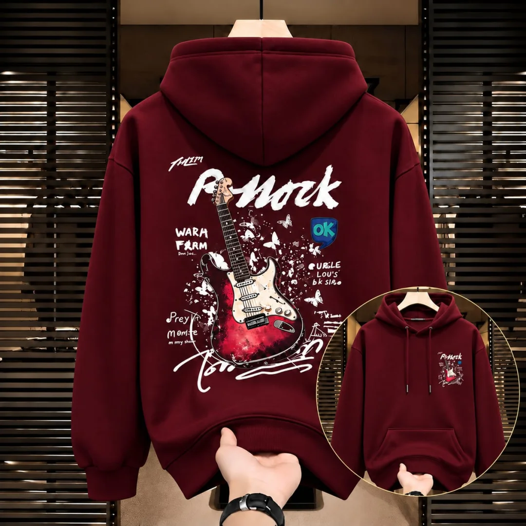 Stylish Solid Printed Cotton Hoodie