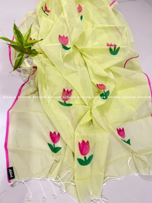 বোতল গ্রীন সেমি-মুসলিন শাড়ি — ছবি 2